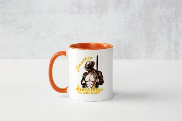 Smutten Sensashuns orange logo mug