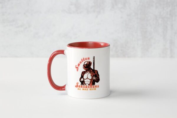 Smutten Sensashuns red logo mug