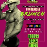 Flyer for ‘Strip for the Cause’ fundraiser brunch on September 17 at Pangea NYC, benefiting the Foundation for Women’s Cancer, featuring live male revue entertainment.