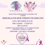 Flyer for ‘Her Health–Her Strength–Her Life’ gynecologic cancer awareness seminar, September 29–30 in New York, featuring education, speakers, and community support.